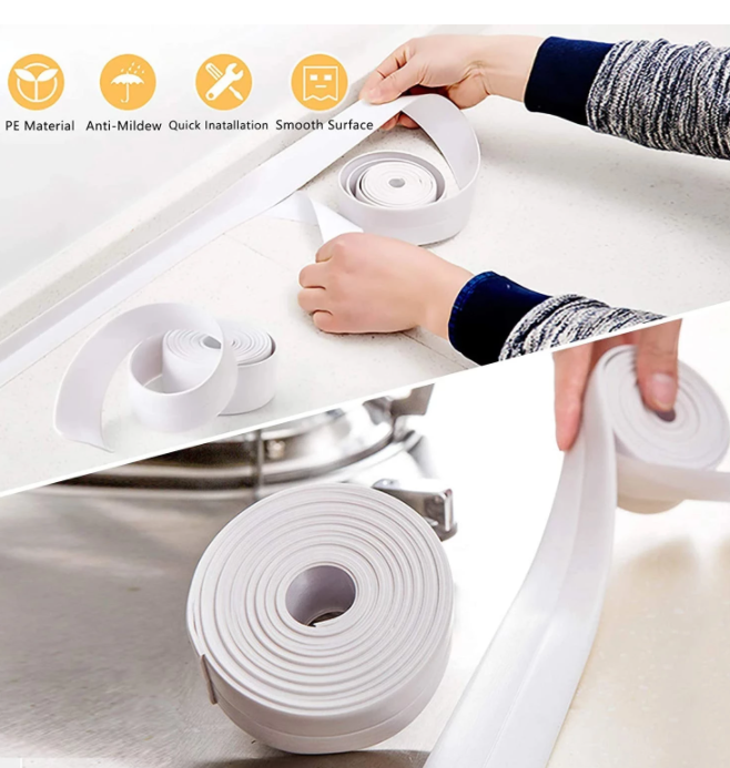 Badrum Duschhandfat Badtätningslistband Vit PVC Självhäftande Vattentät Väggklistermärke för badrumskök