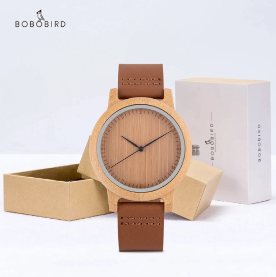 Bamboo Träklocka Clearance Wooden Leather Kvartsklocka Quartz Wristwatch Mode