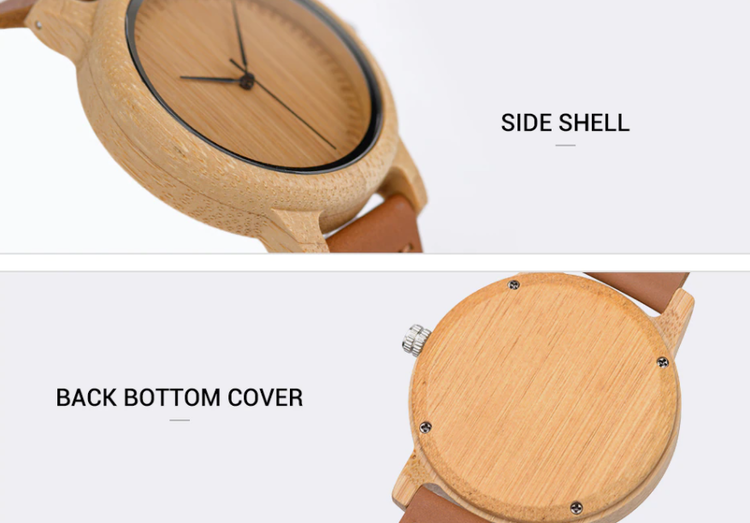 Bamboo Träklocka Clearance Wooden Leather Kvartsklocka Quartz Wristwatch Mode