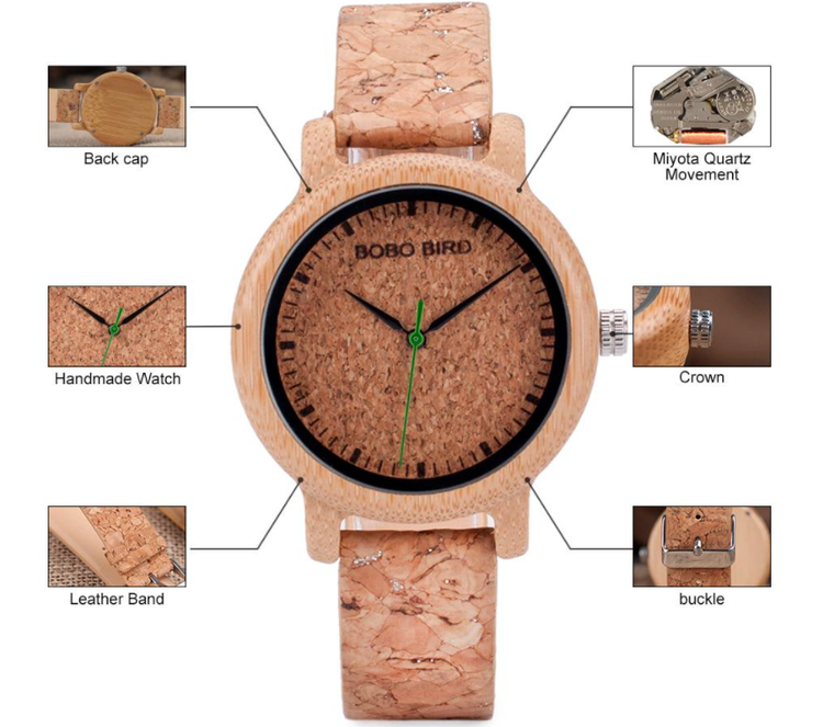 Bamboo Träklocka Clearance Wooden Leather Kvartsklocka Quartz Wristwatch Mode