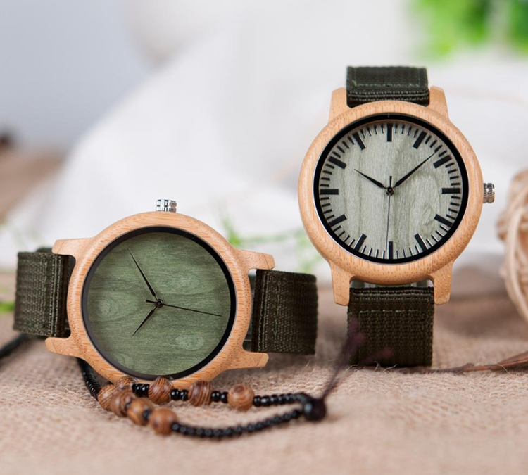 Bamboo Träklocka Clearance Wooden Leather Kvartsklocka Quartz Wristwatch Mode