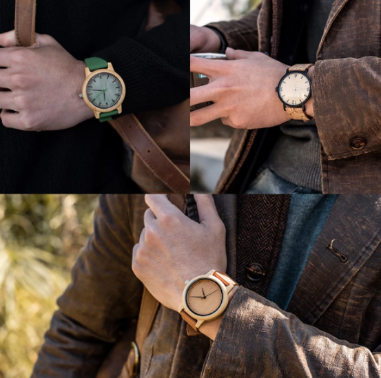 Bamboo Träklocka Clearance Wooden Leather Kvartsklocka Quartz Wristwatch Mode