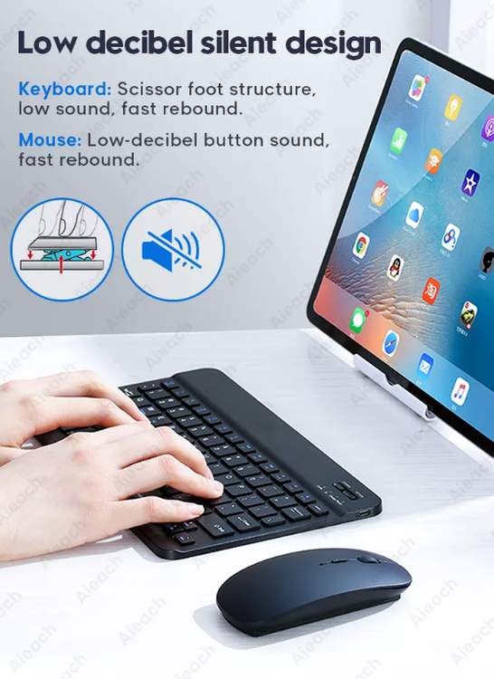 Tablet trådlöst Tangentbord + Mus för iPad iPhone Huawei Samsung Teclado, Bluetooth-kompatibel tangentbordsmus