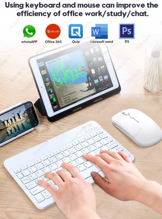 Tablet trådlöst Tangentbord + Mus för iPad iPhone Huawei Samsung Teclado, Bluetooth-kompatibel tangentbordsmus