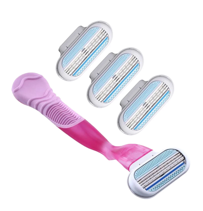 Rakhyvel + 4 utbytbara rakblad Kvinnor Dam Barber Trimmer Bikini Razor Underarm Razor - Rosa