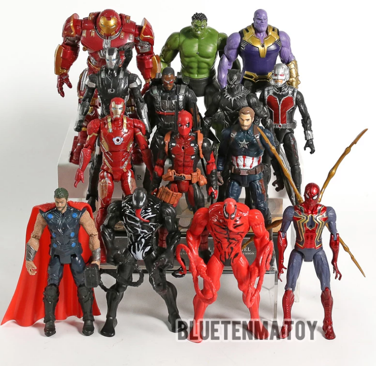 14-Pack Marvel Avengers Venom Carnage Spiderman Thanos Thor Deadpool Hulkbuster Iron Man Black Panther Action Figurer Deluxe