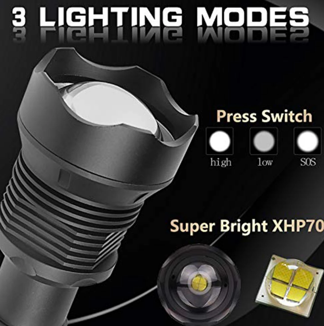 Vattentät Superstark Ficklampa XHP70 Kraftig LED Ultra Bright Lykta Zoom Fackla Lampa för 18650 Camping Utomhus Ljus