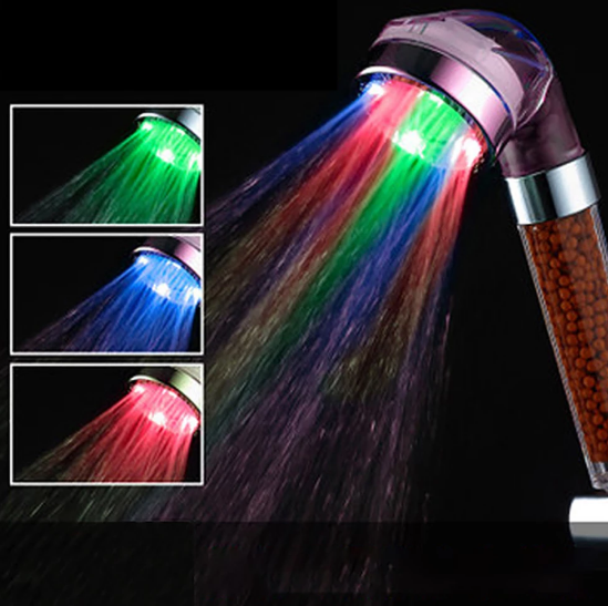 Zloog Badrum färgskiftande LED-duschhuvud Temperatursensor Handhållen Mineral Anion Spa Högtrycksfilter Duschhuvud