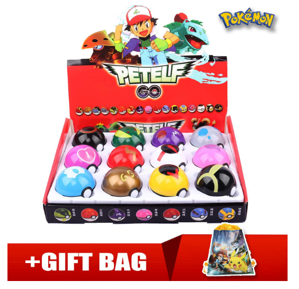Kalaspaket 12 st Pokemonbollar inkl. figur + presentpåse