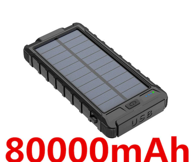 Vattentät Powerbank 80000mAh med solceller, ficklampa & kompass - | Fynd24