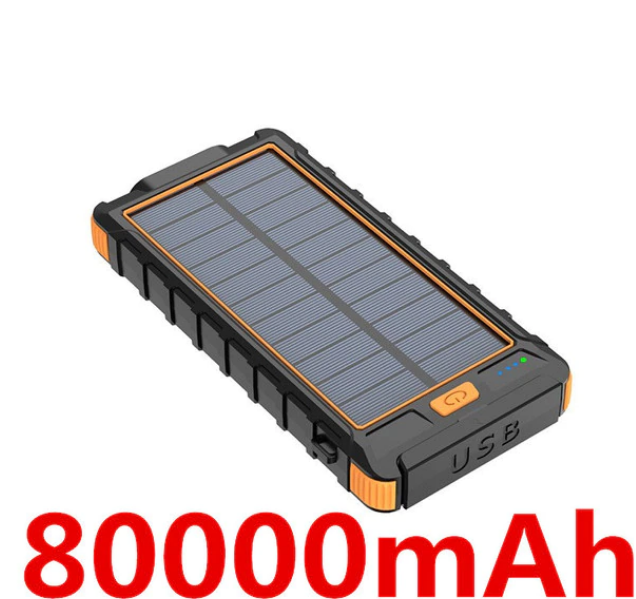 Vattentät Powerbank 80000mAh med solceller, ficklampa & kompass