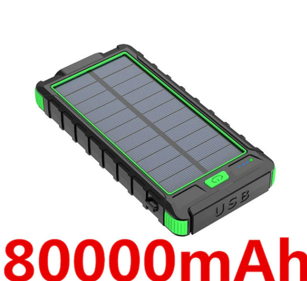 Vattentät Powerbank 80000mAh med solceller, ficklampa & kompass