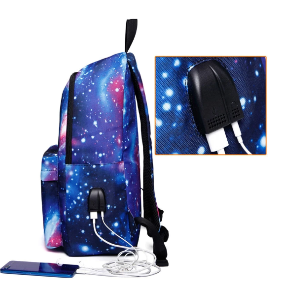 Galax Rymd Galaxy Ryggväska Ryggsäck Universum Space med inbyggd USB laddare