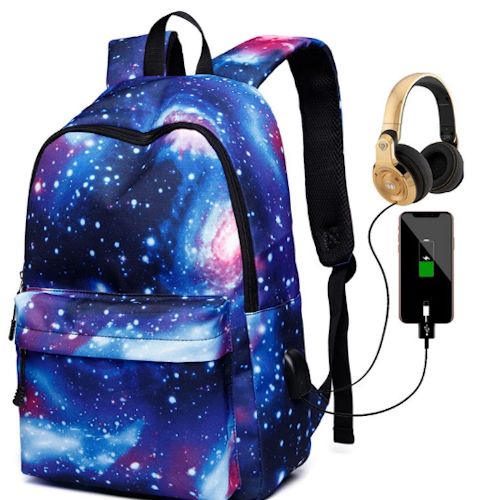 Galax Rymd Galaxy Ryggväska Ryggsäck Universum Space med inbyggd USB laddare