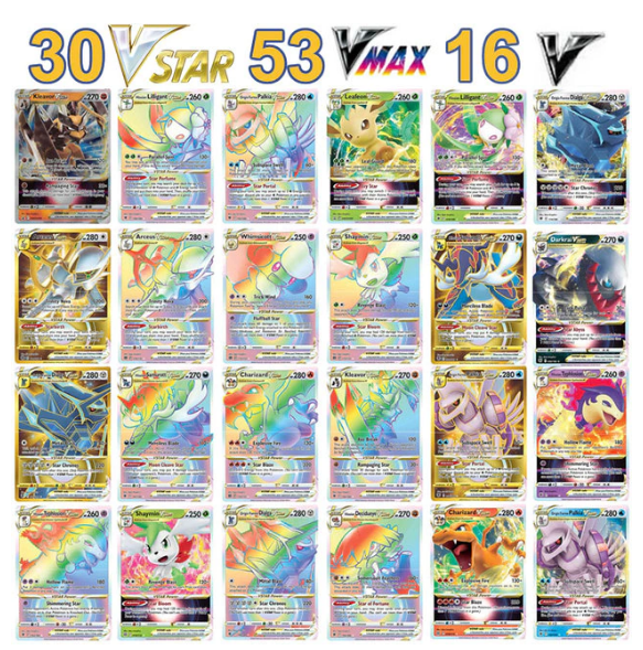 100 st Pokemon kort  (30vstar53Vmax16V)