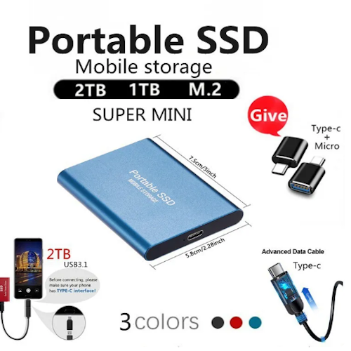 Bärbar SSD 2TB USB/Typ-C-gränssnitt med hög kapacitet Mobile Mini hårddisk Extern hårddisk För datorer/smarttelefoner