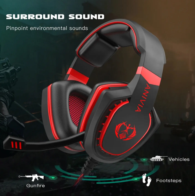 Gaming Headset Brusisolerande Overear Hörlurar med Mic.Volume Control Bas Surround Ljud för PC PS4 PS5 XBOX