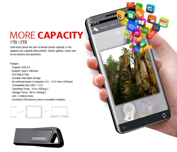 Lenovo generiskt 3.0 USB-minne - Blåsvart