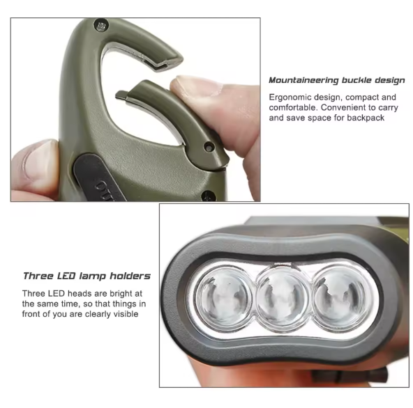 Portabel LED-ficklampa med solpanel och handvev – Nödlampa för camping, vandring och friluftsliv