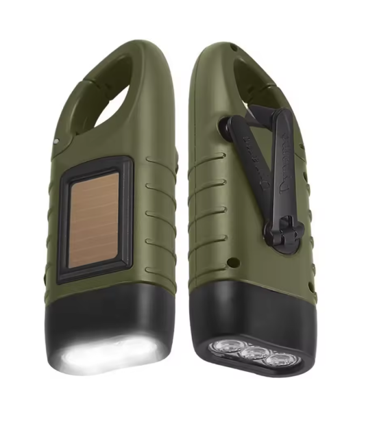 Portabel LED-ficklampa med solpanel och handvev – Nödlampa för camping, vandring och friluftsliv