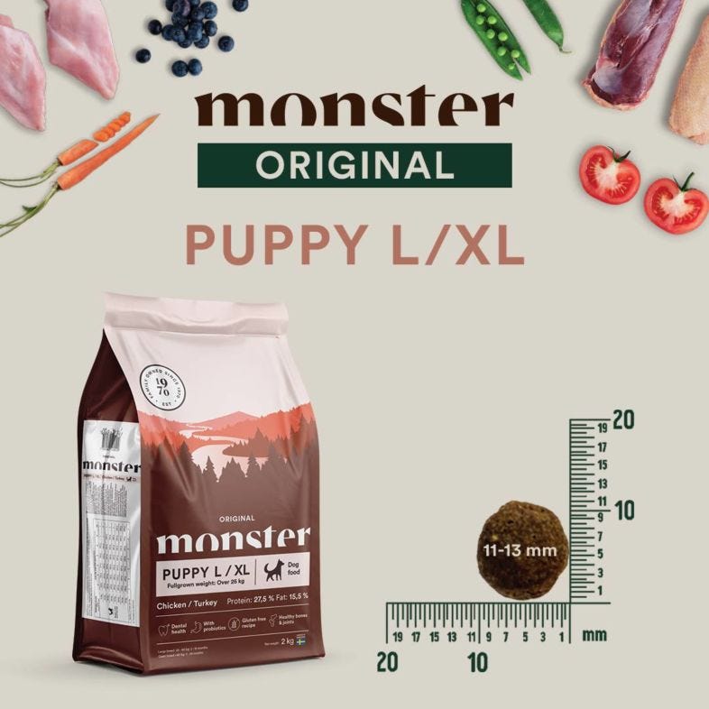 Monster Dog Original Puppy L/XL Chicken/Turkey- glutenfritt & vetefritt