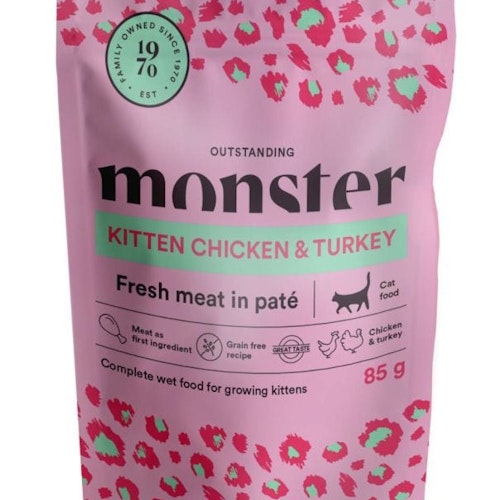 Monster Cat Pouches Kitten Chicken & Turkey 85 gr 8 stycken