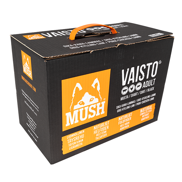 MUSH Vaisto® Svart- Fryst helfoder (gris-kyckling-lamm) 10 kg SKICKAS EJ!