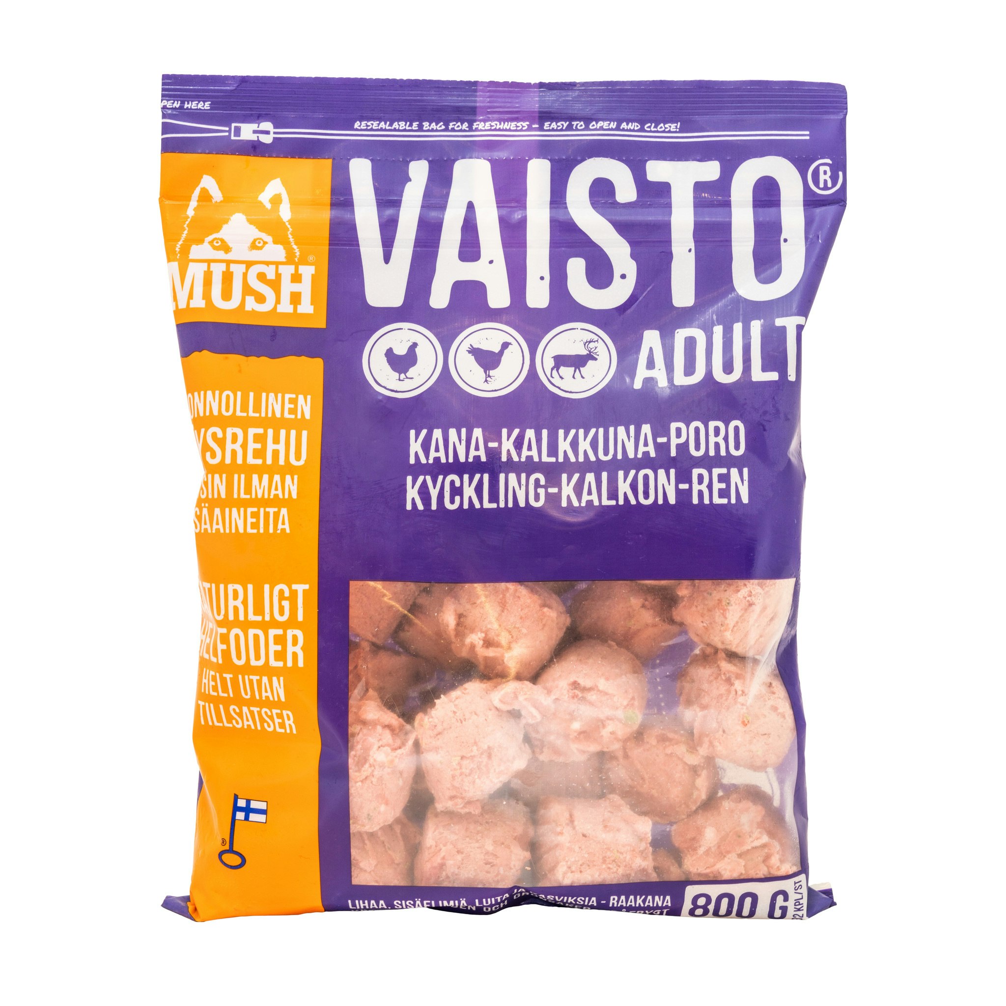 MUSH Vaisto® Lila Fryst helfoder (kyckling-kalkon-ren) 800 gr SKICKAS EJ!