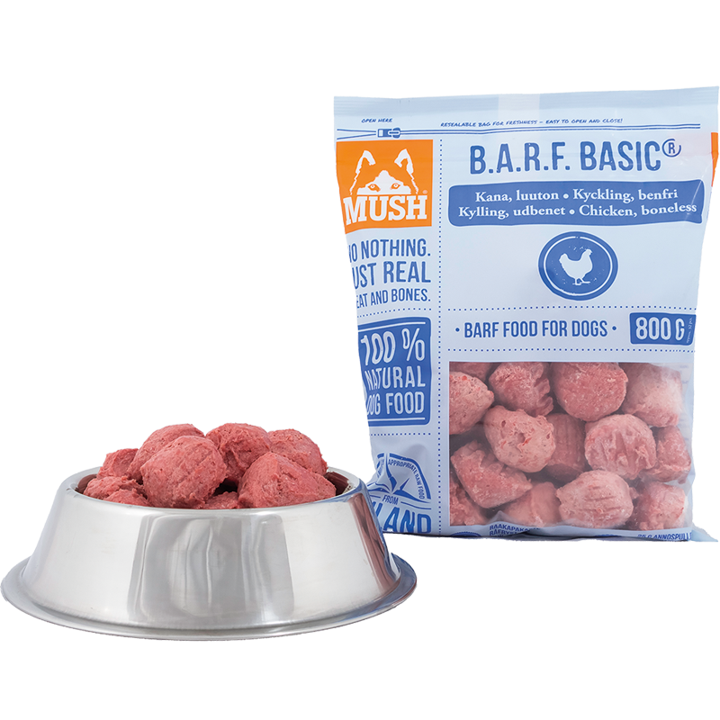 MUSH B.A.R.F. Basic® Kyckling, benfri - Fryst kompletteringsfoder 800 gr