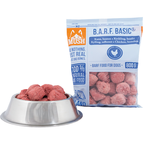 MUSH B.A.R.F. Basic® Kyckling, benfri - Fryst kompletteringsfoder 800 gr SKICKAS EJ!
