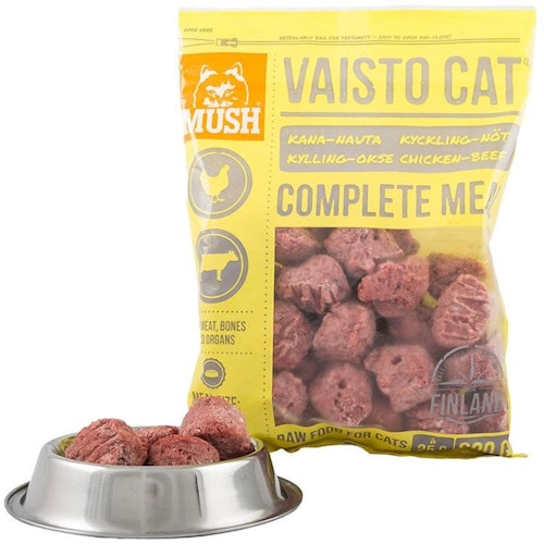 MUSH Vaisto Cat® Gul Fryst helfoder (kyckling-nöt) SKICKAS EJ!