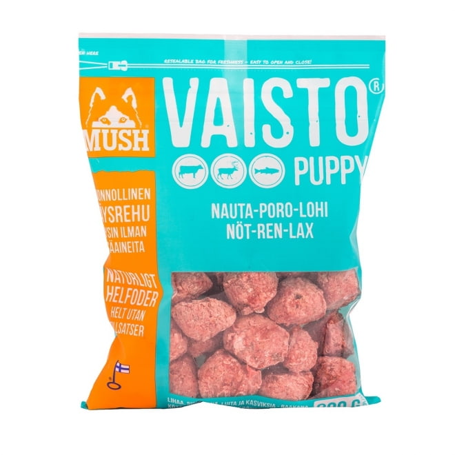 MUSH Vaisto® Puppy Isblå Fryst helfoder (nöt-ren-lax) 800 gr