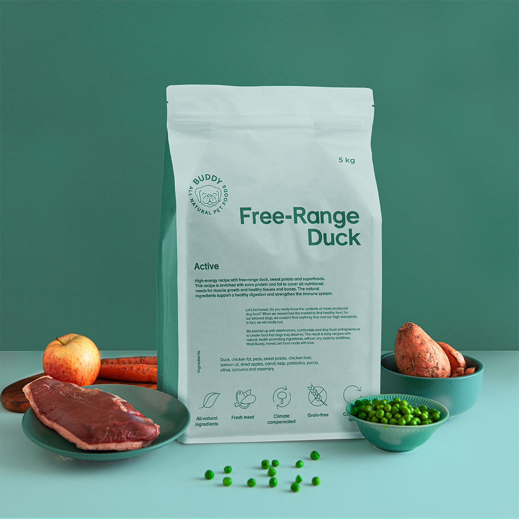 Buddy Free-Range Duck Active /Anka 5 kg/12 kg. Fritt från tillsatser, spannmål, gluten och GMO.