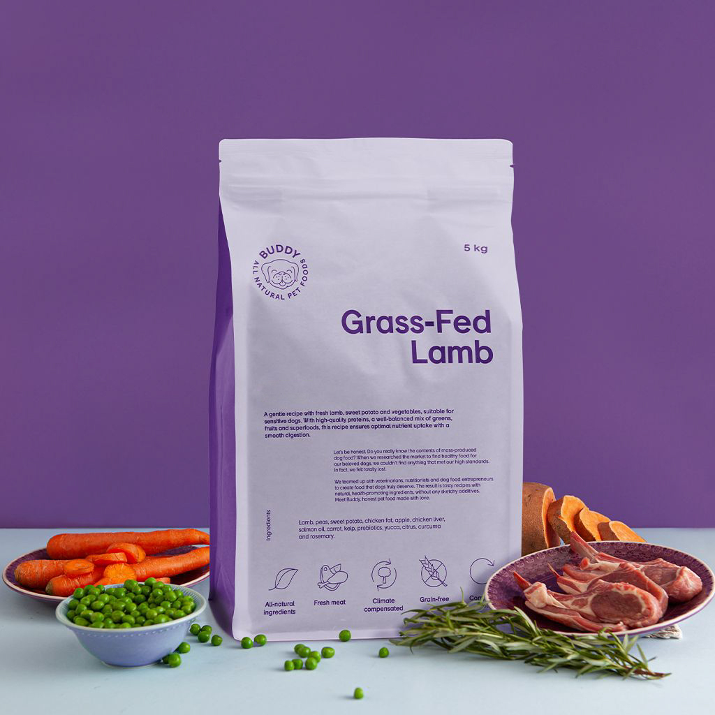 Buddy Grass-Fed Lamb Sensitive/ Lamm 2 kg/5 kg/12 kg - Fritt från tillsatser, spannmål, gluten och GMO.