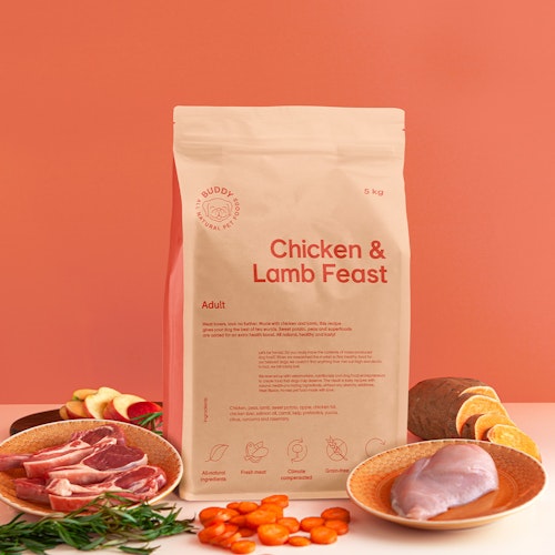 Buddy Chicken + Lamb Feast Adult /Kyckling+Lamm 5kg. Fritt från tillsatser, spannmål, gluten och GMO.