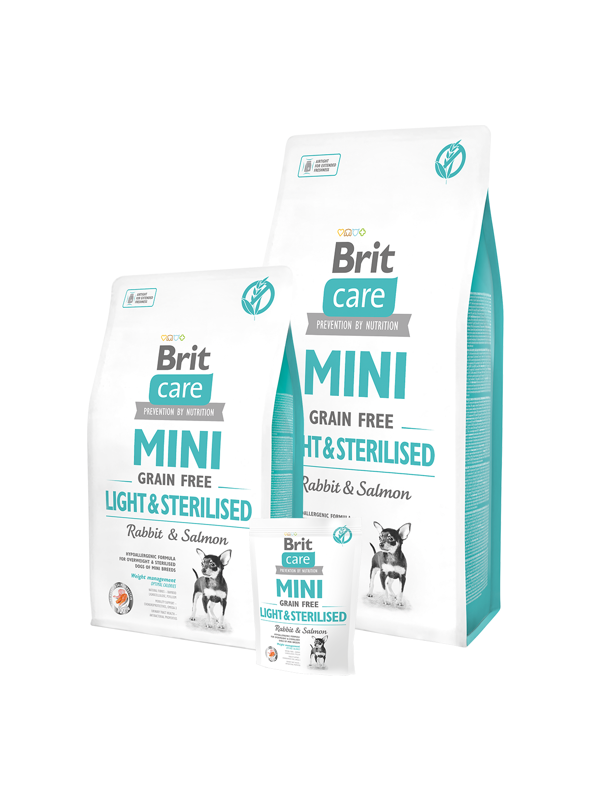 Brit Care Mini Light & Sterilised- Kanin & lax, spannmålsfritt för överviktiga och kastrerade hundar av små raser.400 gr