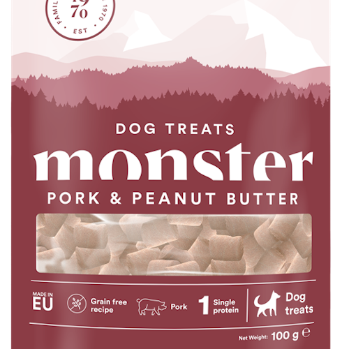 Monster Dog Treats All Breed Pork & Peanut Butter- fläskkött,äpple & jordnötssmör 100 gr