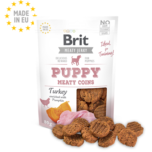 Brit Meat Jerky Snack – Turkey Meaty coins for Puppies  (kyckling,kalkon)80 gram
