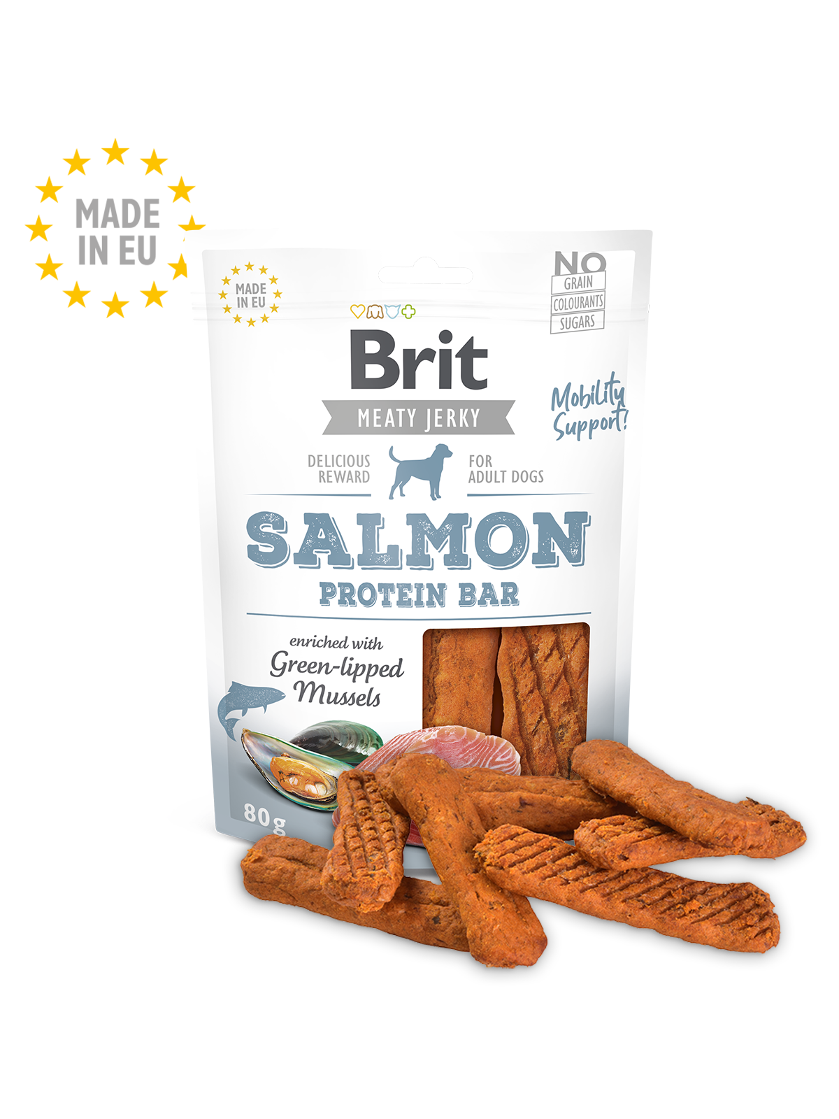 Brit Meat Jerky Snack–Salmon Protein bar (lax,kyckling) 80 gram