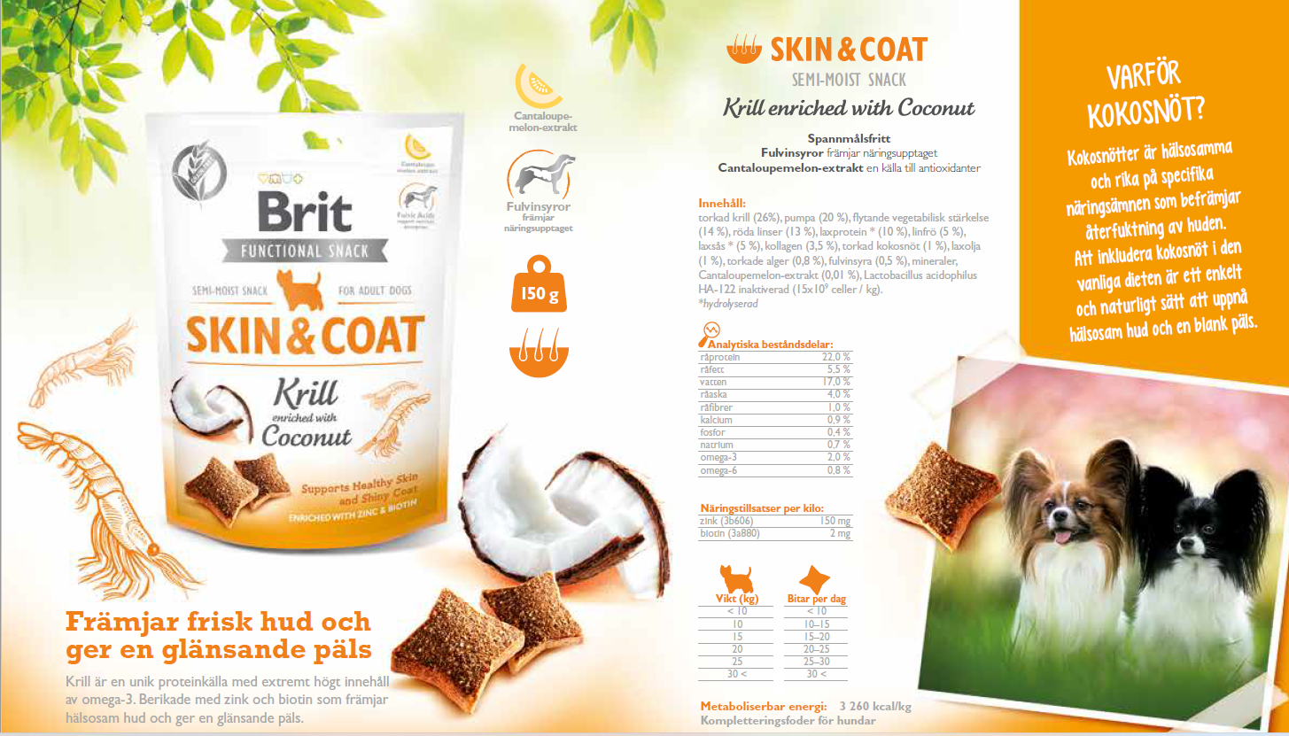 Brit Functional Snack Skin&Coat Krill (krill,kokos) 150 gr