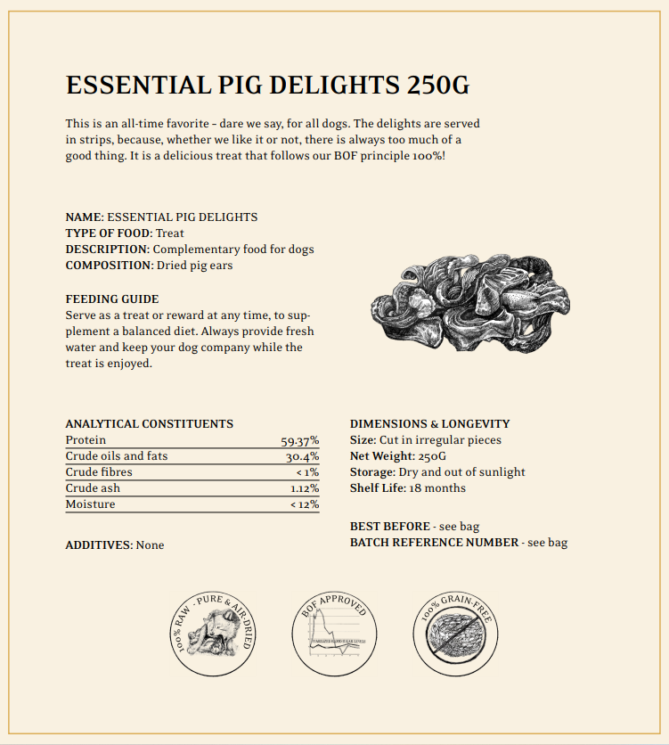 ESSENTIAL PIG DELIGHTS "Grisöron i remsor" 250 gram