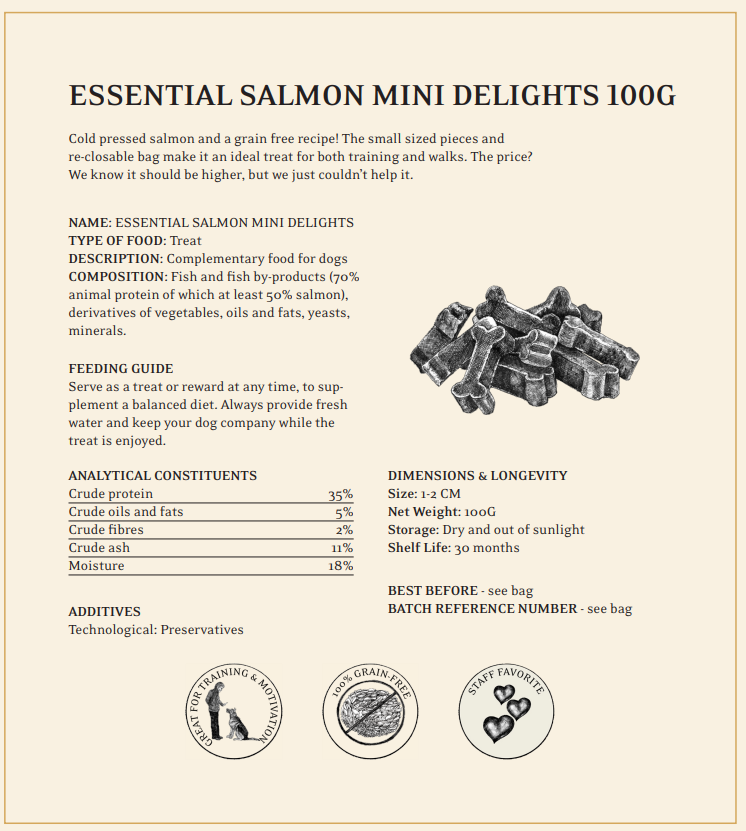 ESSENTIAL SALMON MINI DELIGHTS "Lax" 100 gram.