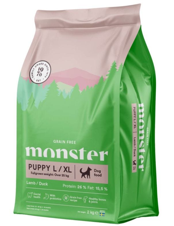 Monster Dog Grain Free Puppy L/XL Lamb & Duck - spannmålsfritt