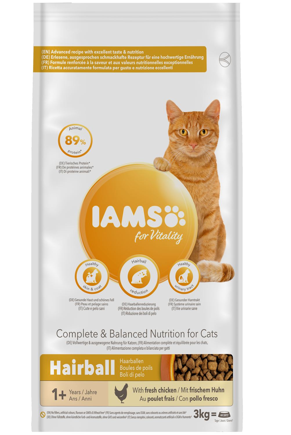 IAMS Cat for Vitality Hairball 1+. Färsk kyckling 10 kg