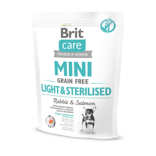 Brit Care Mini Light & Sterilised- Kanin & lax, spannmålsfritt för överviktiga och kastrerade hundar av små raser.400 gr