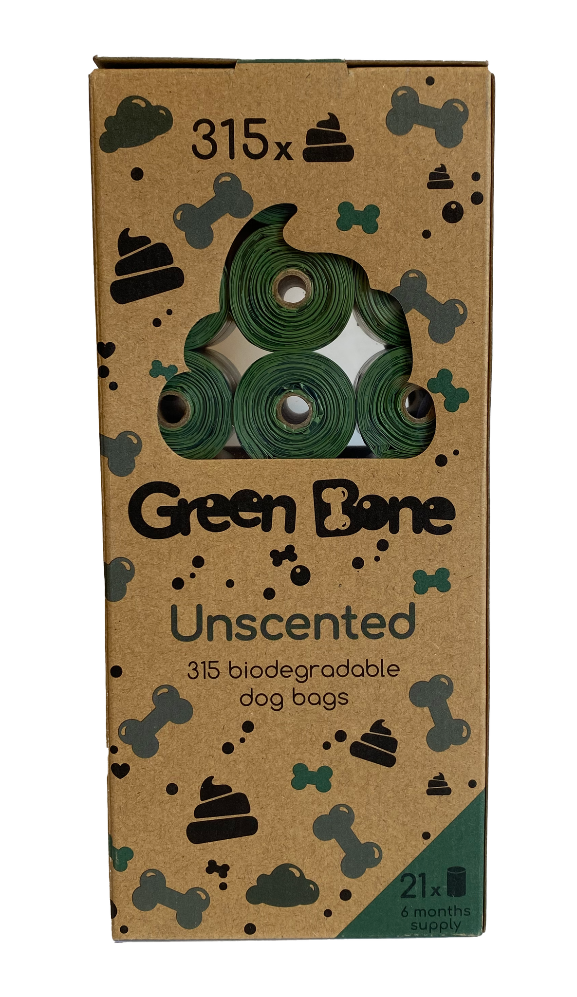 Green Bone Hållare + 1 rulle/15 st bajspåsar, nedbrytningsbara