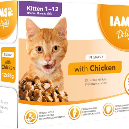 IAMS Delights våtfoder för kattungar kyckling i sås 12 x 85 g påsar