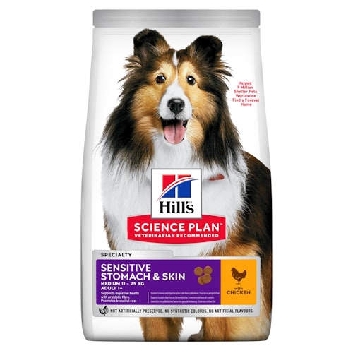 HILL'S SCIENCE PLAN Sensitive Stomach & Skin Medium Adult Hundfoder med Kyckling (2,5 kg & 12 kg)