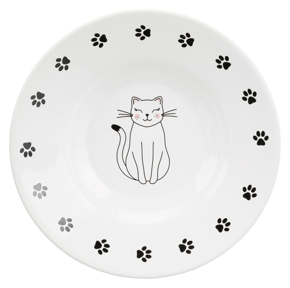 Keramikskål för kortnosiga katter, ø 15 cm, vit
