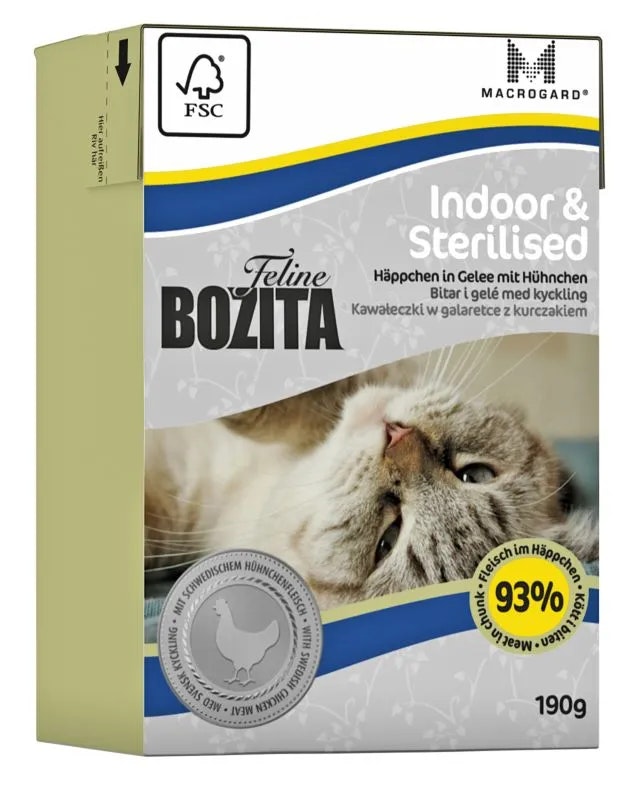 Bozita Feline Indoor & Sterilised- bitar i gelé - Svenskt Våtfoder 190 gram